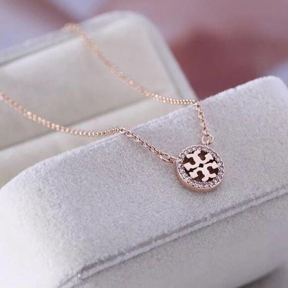 NewTory Burch Rose Gold Pave Logo Necklace - Picture 1 of 6